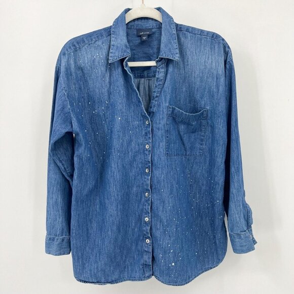 J.Jill Denim S Paint Splatter Button Down Chambray Shirt Blue Womens Size Small - Picture 11 of 11